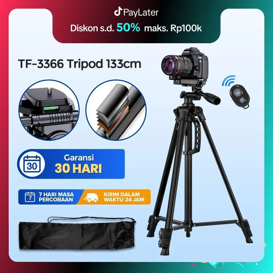【BUY 1 GET 4】【COD】【Warranty 30 HARI】INBEX TF-3366 Tripod +Free Bluetooth Remote+Free U Holder+Storage Bag/for Photography Kamera cellphone DSLR/133CM Tripod