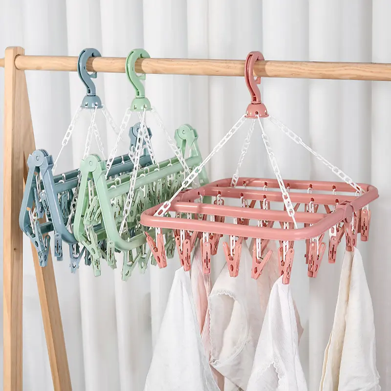 Móc Treo Máy Sấy Quần Áo Gấp Gọn, 32 Kẹp, Chống Gió, Cho Tất Và Đồ Lót, Giá Phơi Đồ, Thích Hợp Cho Đồ Gia Dụng, Cho Trẻ Em Và Người Lớn, Có Thể Được Sử Dụng Làm Giá Đựng Đồ Hoặc Giặt Là 0