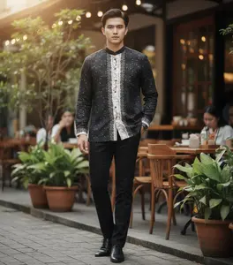 Koko Muslim Pria Dewasa Terbaru Baju Atasan Lebaran Motif Printing Mewah Desain Modern