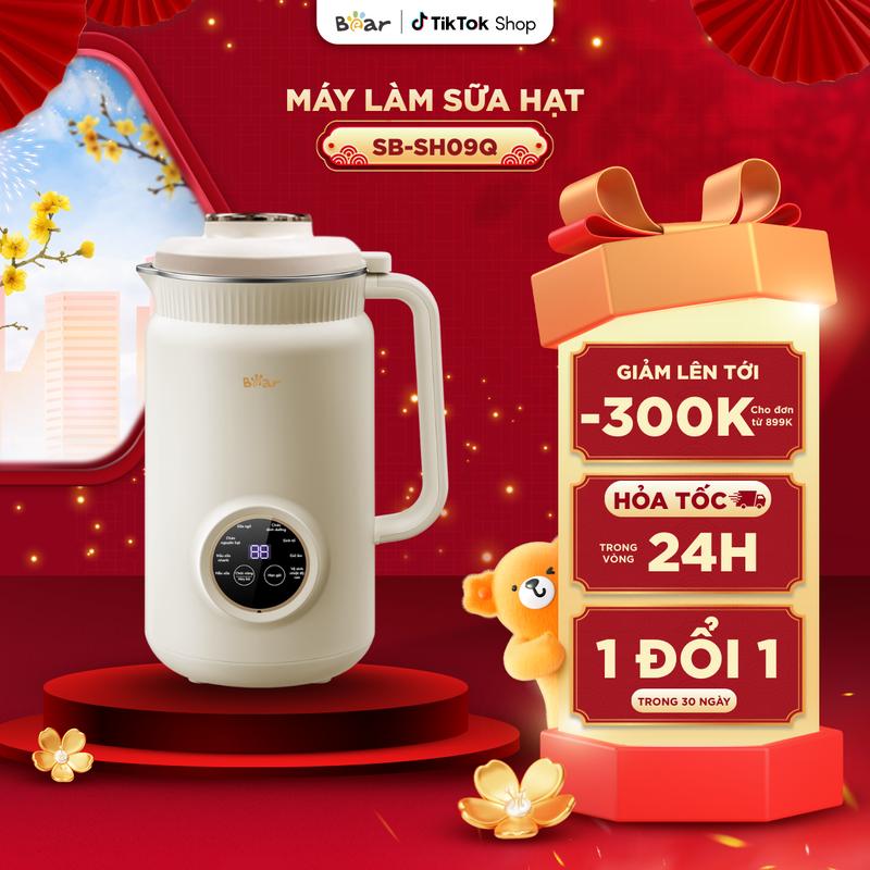 Ưu Đãi Sốc Máy Làm Sữa Hạt BEAR 1L Máy Nấu Sữa Hạt Máy Làm Sữa Đậu Nành Nguyên Chất Máy Xay Sinh Tố Chống Ồn Đa Năng SB-SH09Q