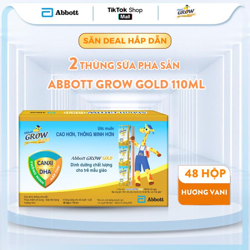 [DEAL ECENTRIC] Combo 2 thùng mỗi thùng 48 hộp sữa pha sẵn Abbott Grow Gold chính hãng hương vani 110ml