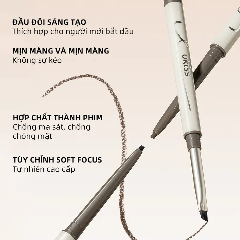 Tun Phạm x [UKISS] UKISS Bút Chì Kẻ Mắt Dạng Gel, 60Mg, Hai Đầu, Với Cọ Kẻ Mắt Siêu Mỏng, Chống Thấm Nước, Chống Nhòe, Lâu Trôi, Cho Người Mới Bắt Đầu Trang Điểm Mỹ Phẩm Nữ Cosmetic Women 4