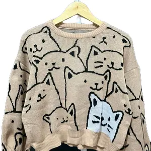 Sweater motif cute cat tebal premium panjang Wanita Baju Oversize