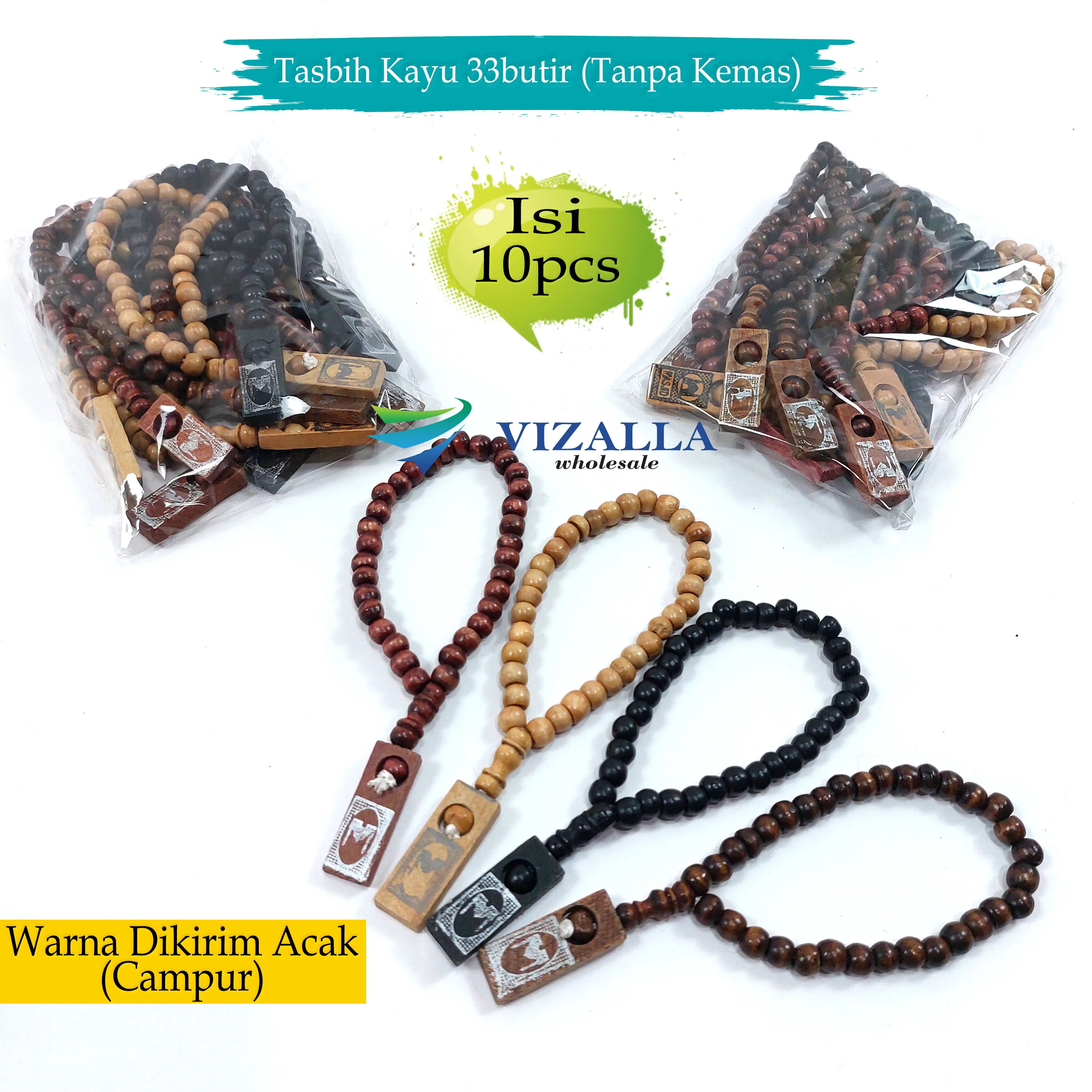 10pcs Tasbih Kayu Glossy 33butir Tanpa Kemas/ Souvenir Haji Umroh Tahlilan Pernikahan