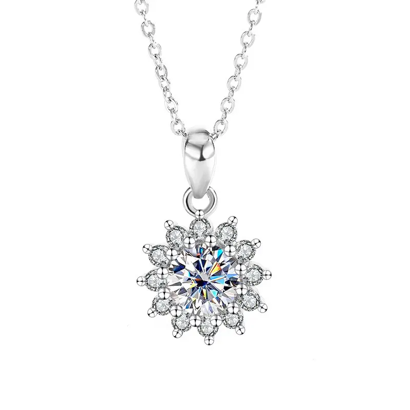 Sunflower Moissanite Pendant Necklace for Women, 1CT 925 Sterling Silver D Color Necklace with Certificate of Authenticity