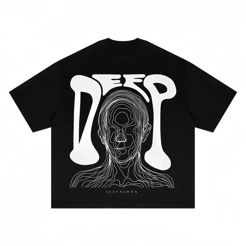 Boxy Fit DEEP Black Kaos Oversized Pria dan Wanita Cotton 20s Bulat Kain Motif Pendek Unisex Standar Tangan Kerah 100% kapas murni Baju Combed Cowok High Panjang Distro Sablon Tshirt Keren Atasan 1