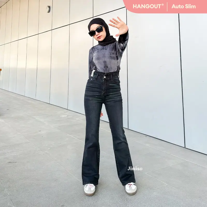 JINISO HANGOUT - 617 Ultra Cutbray Stretch Highwaist Celana Jeans Wanita 0