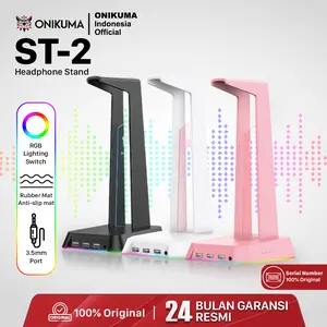 ONIKUMA ST-2 RGB Gaming Headphone Stand dengan 3 Port USB & Audio Port Headset Display Stand LED Pink Hitam Putih Garansi Resmi 100% Original