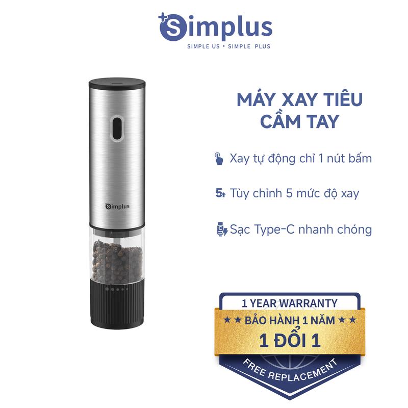 SimplusVN Máy Xay Tiêu YMQH001 Vỏ Inox Siêu Bền Sạc Type C Lõi Gốm Siêu Bền Chỉnh Độ Mịn Bảo hành 1 năm chỉ đổi không sửa