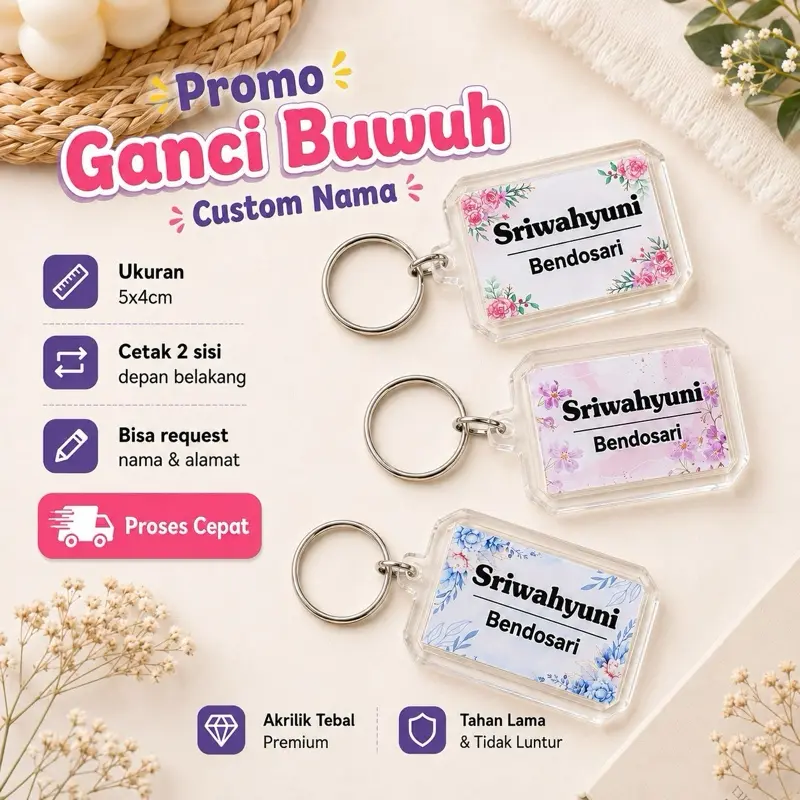 Promo !! Akrilik / Gantungan Nama Tas Buwuh / Kondangan / Keranjang / Gantungan Nama / Tas Ulem Model Persegi
