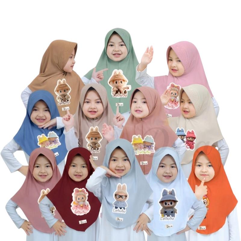 Hijab Anak Labubu Jersey Premium Hijab Karakter Kerudung Instan Anak Umur 2-15 Tahun Muslim Terbaru Terlaris Nyaman Halus Jersey Premium Sekolah 4