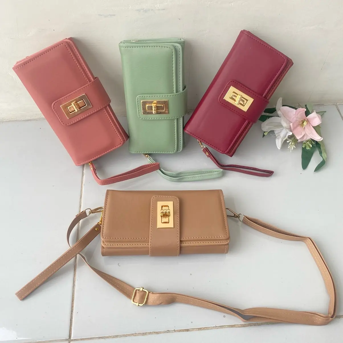 Dompet Wanita Panjang Selempang 2 Tali Panjang Pendek Dompet Savana Walet Aesthetic  Muat HP
