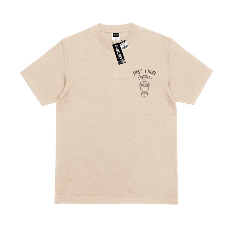 Ashall.sky Kaos Distro Pria First I Need Coffee Simpel Logo | Koas Abu Polos | Kaos Simpel Distro Baju 2