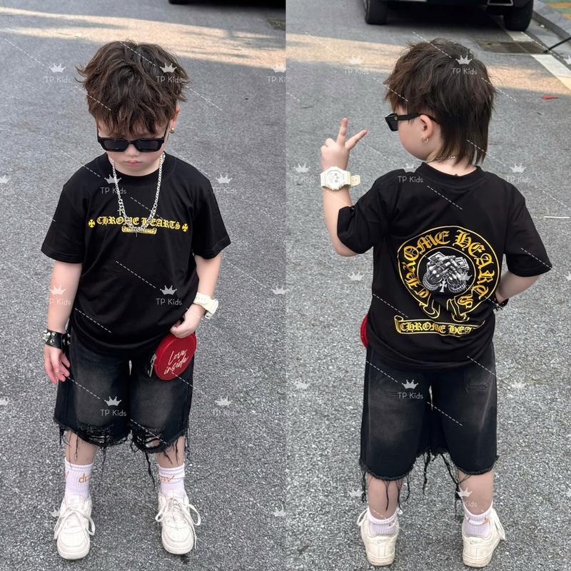 Set áo thun cộc tay kèm quần ngố bò đen rách cho bé trai phong cách hàn quốc,quần jeans,TPKIDS M1178