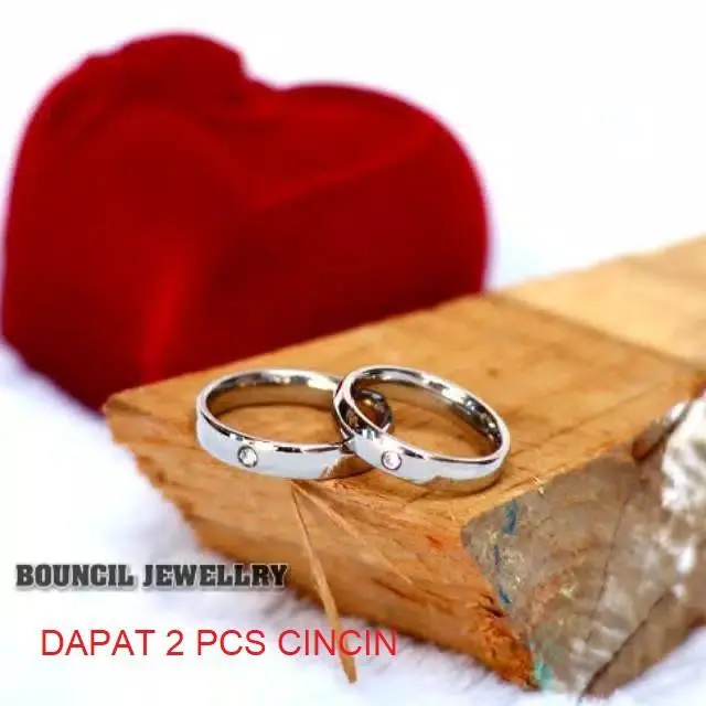 Cincin Kawin Udah Dapat 2 Pcs Cincin, Berlapis Emas 24K Polos Mata silver Bisa COD 0