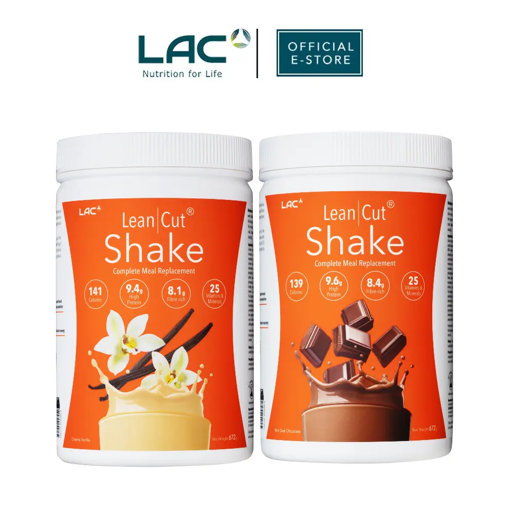 LAC Leancut Shake Creamy Vanilla / Dutch Chocolate (672g) - Complete Nutrition Healthy Meal Replacement Powder Drink