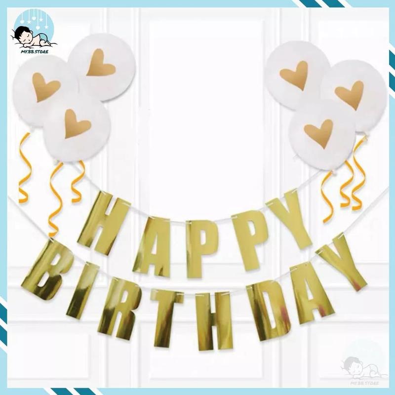 Product Introduction of [Ready Stock]Happy Birthday Party Flags Banner Bunting with Love & 12' Confetti Latex Balloon Gold,RoseGold,CampaignGold 74