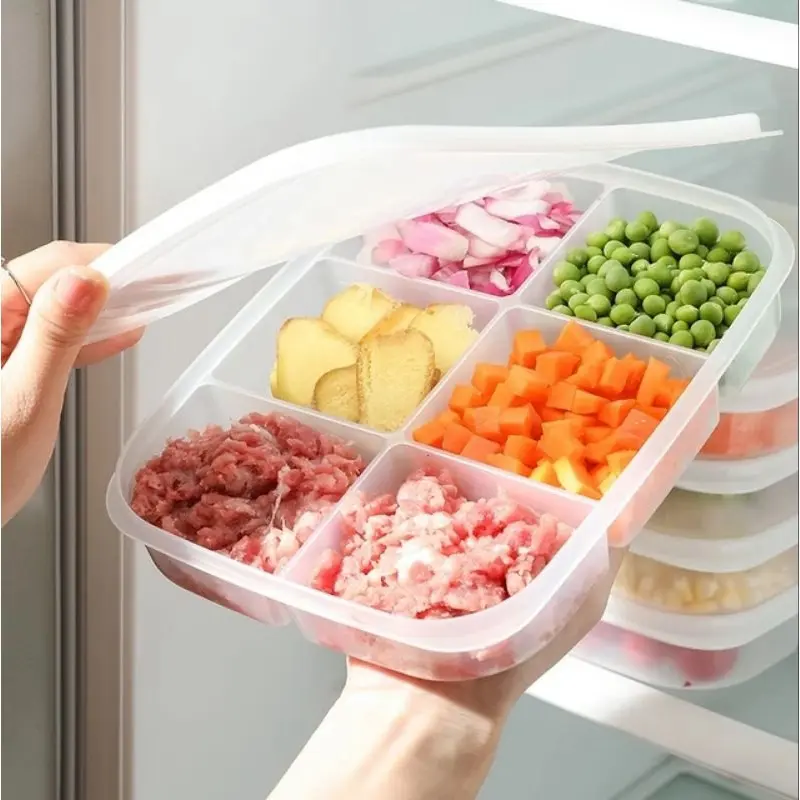 WWEISHOP FOOD STORAGE TEMPAT PENYIMPANAN MAKANAN 6 SEKAT / 4 SEKAT KOTAK MAKAM SEKAT LUNCH BOX / KOTAK PENYIMPANAN MAKANAN KULKAS Dapur  Kitchenware Putih Abu
