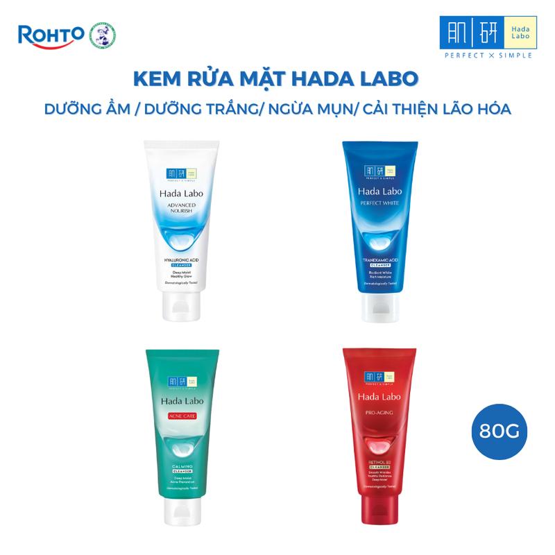 Kem rửa mặt HADALABO Dưỡng ẩm Dưỡng trắng Ngừa mụn Cải thiện lão hóa da 80g Tùy chọn