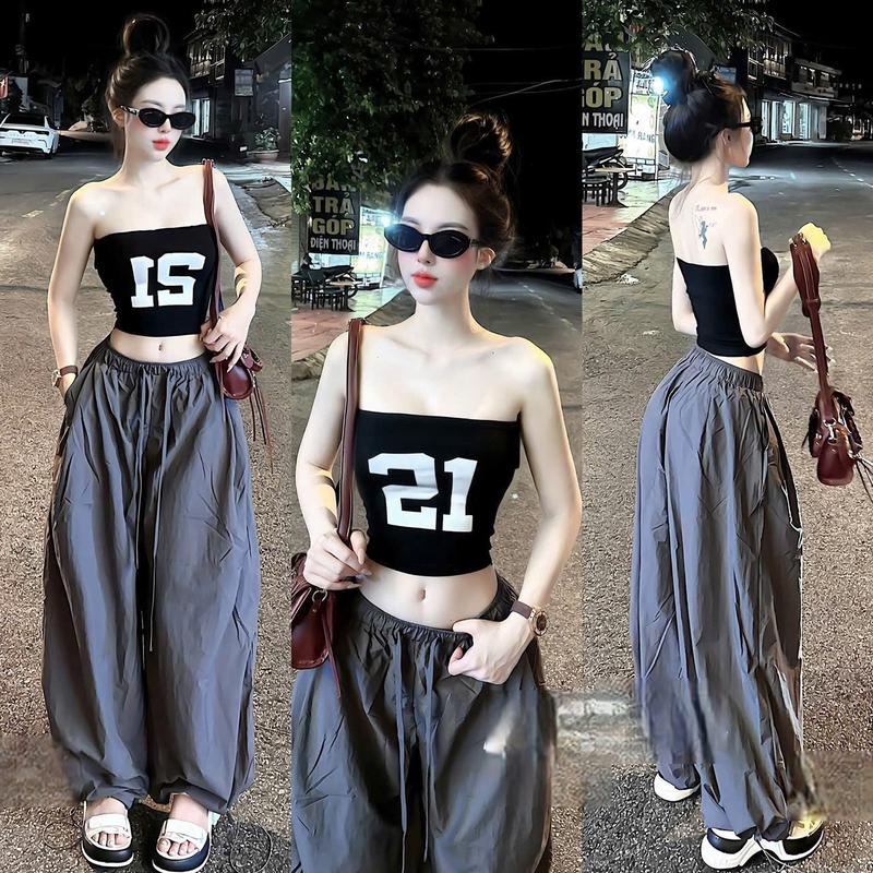 Set Áo Quây Số 21 Phối Quần Gió Ống Rộng Siêu Hack Dáng Cực Chất Cực Xinh