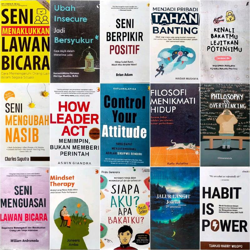BUKU MOTIVASI / NANTI JUGA SEMBUH SENDIRI / KALA TAKDIR MASIH BISA DIUBAH / THE POWER OF JALUR LANGIT / KITAB FIRASAT / BICARA ITU ADA SENINYA / 60 DETIK / TRIK MEMIKAT LAWAN BICARA / LANCAR PUBLIC SPEAKING / HEALING / QURANIC ATOMIC HABIT / MONEY HABITS 2