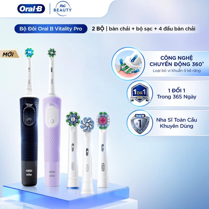 Bàn Chải Điện Oral B Vitality Pro TẶNG 4 Đầu Bàn Chải, Làm Sạch Sâu Từng Kẽ Răng