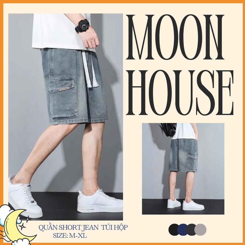 Quần short jean nam nữ Xanh Túi Hộp MOON HOUSE S2 đa dạng mẫu mã năng động thoải mái Menswear Ong Pants Có Túi