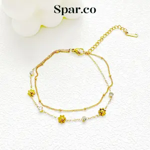 Spar.co Gelang Tangan Zircon Titanium Model Bunga Mutiara Double Layer - Zircon Bracelets Dengan Mutiara Model Kuncup Bunga SP-AAD1145