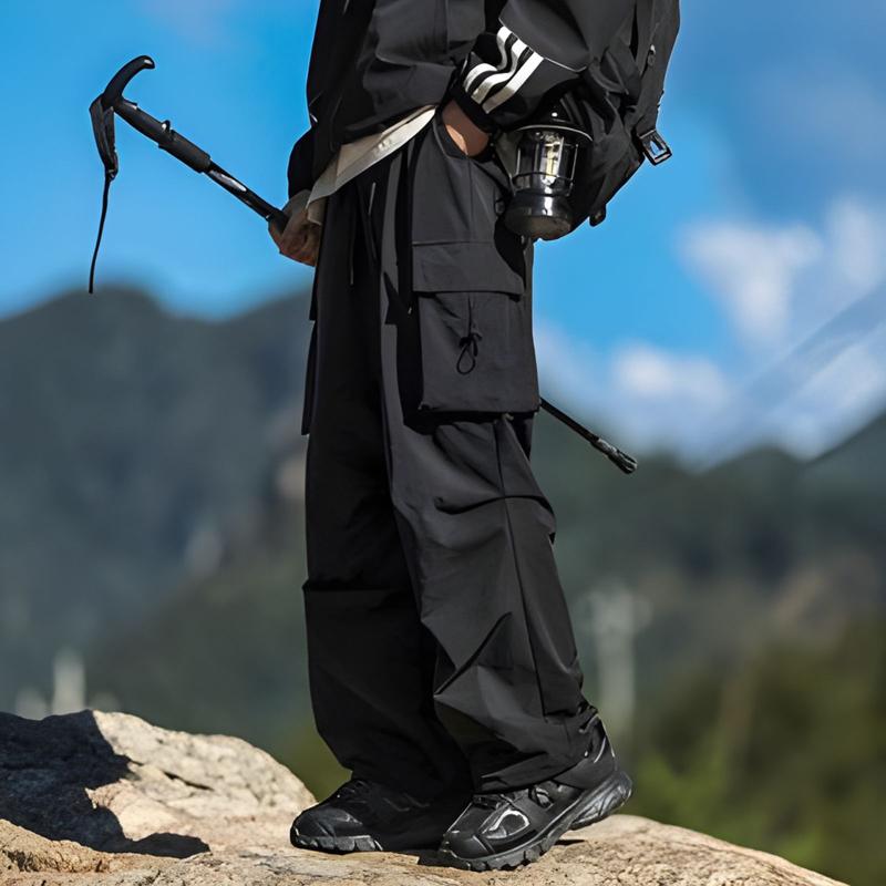 Quần Túi Hộp nam nữ chất kaki rũ đanh mịn Có Dây Rút Gấu Quần suông hộp nam ống rộng Unisex phối nhiều túi Cargo Pants