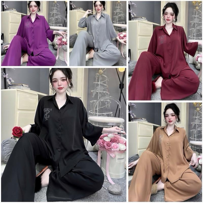  Đồ Bộ Bigsize  VẢI MANGO  Cổ SƠMI TAY LỠ FORM XOÈ RỘNG Có 2 Túi quần Dài Quần 97cm dài áo 67cm 