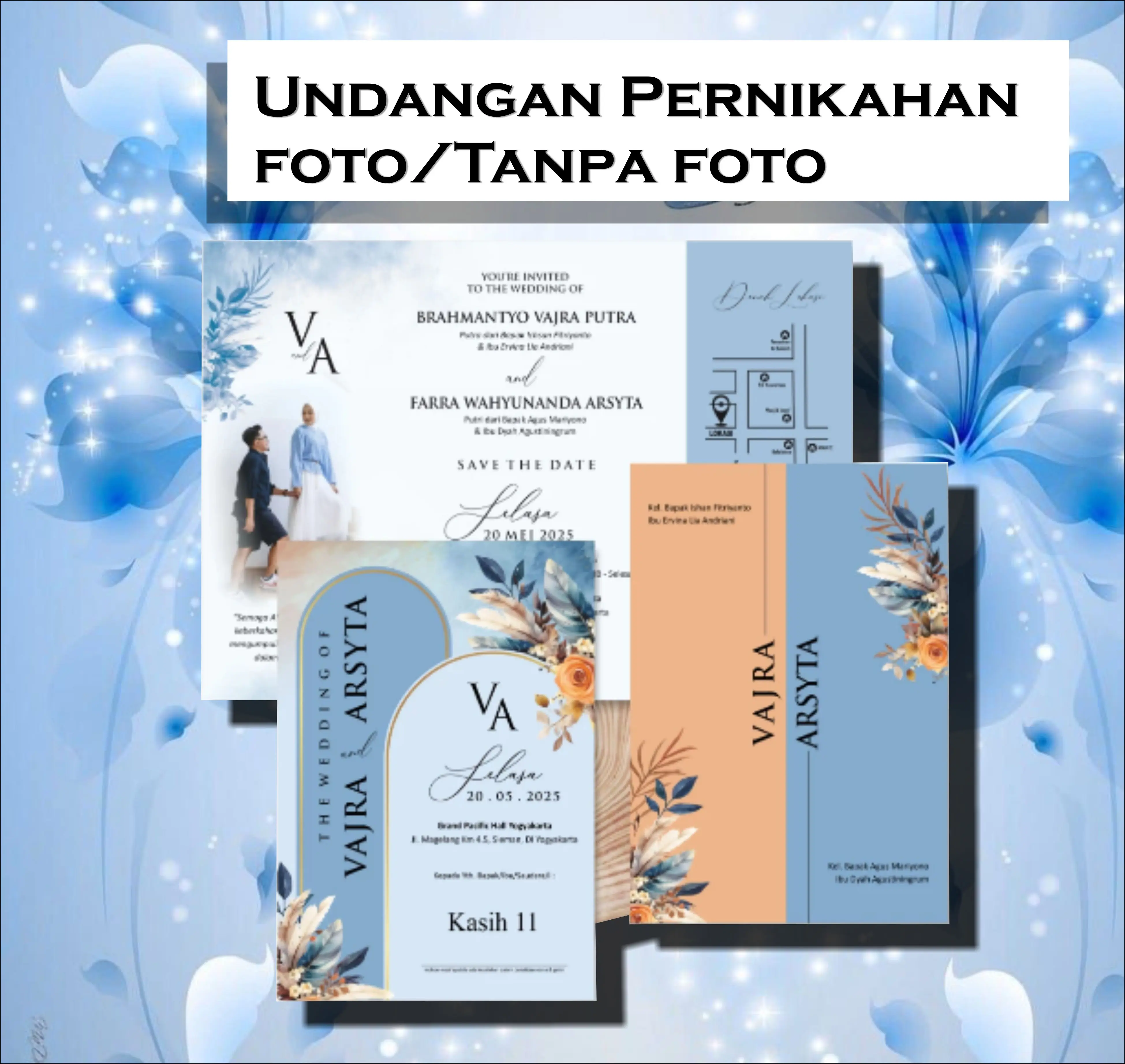 undangan pernikahan surat undangan nikah desain elegan simpe murah harga terjangkau Kertas Plastik Card vintage