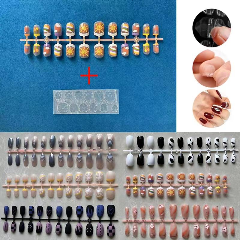 Fake Nails [Strip Packing] 24 Pieces [with Jelly Glue] Color Waterproof False Nails 2