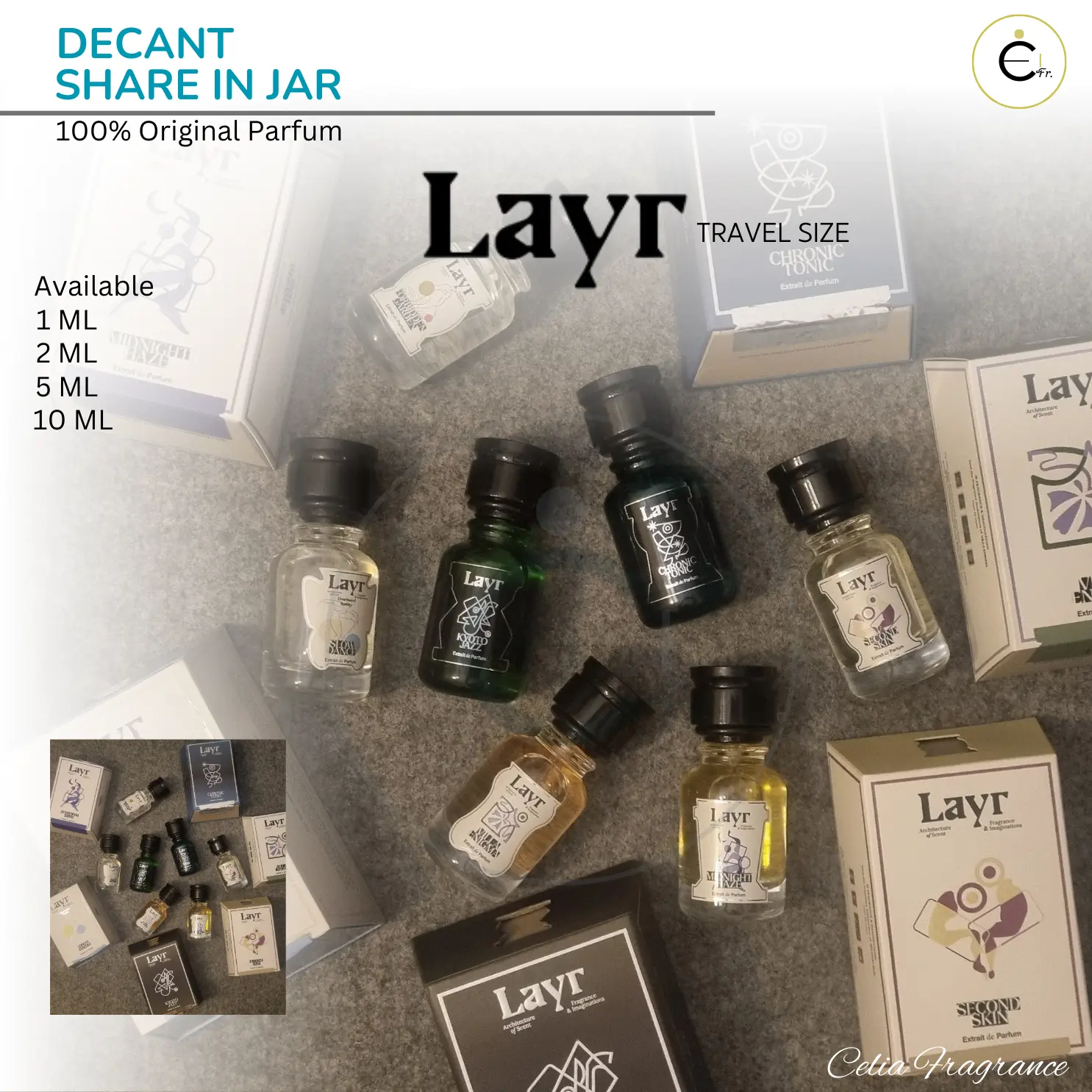 LAYR FRAGRANCE Decant (Share in Jar) – Travel Size LAYR FRAGRANCE Midnight haze Second skin Kyoto jazz Slow dance Villa enigma Forbidden garden Chronic tonic Share in Bottle Decant layr fragrance