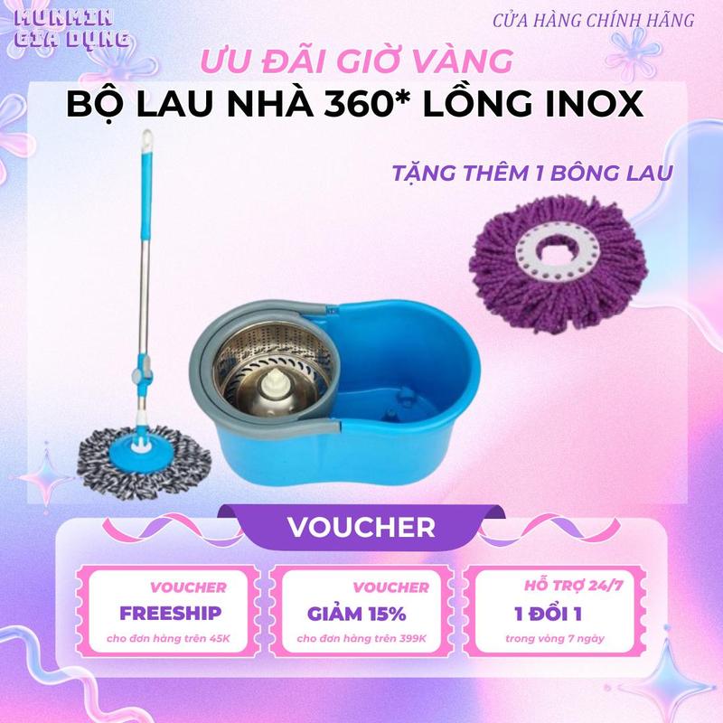 BỘ LAU NHÀ 360 LỒNG INOX, TẶNG THÊM BÔNG LAU, LÀM SẠCH