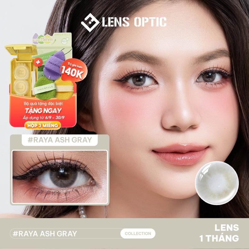 Kính áp tròng 1 tháng màu RAYA ASH GRAY lens mắt màu xám có độ - Lens Optic