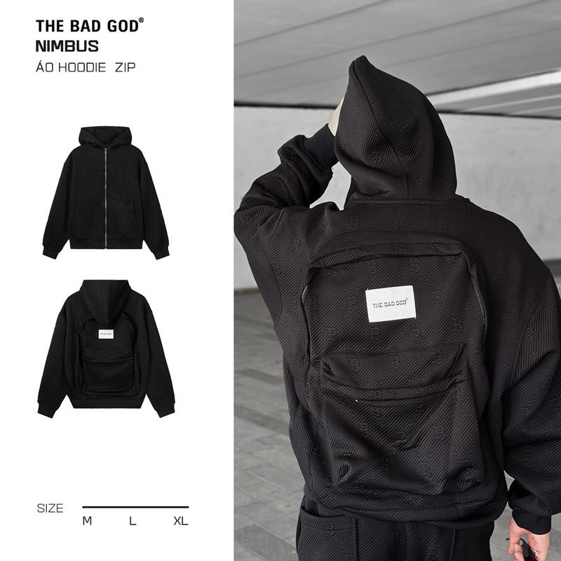  Áo hoodie zip kết hợp balo The Bad God Nimbus Vải Xốp In Nổi Tag Da 