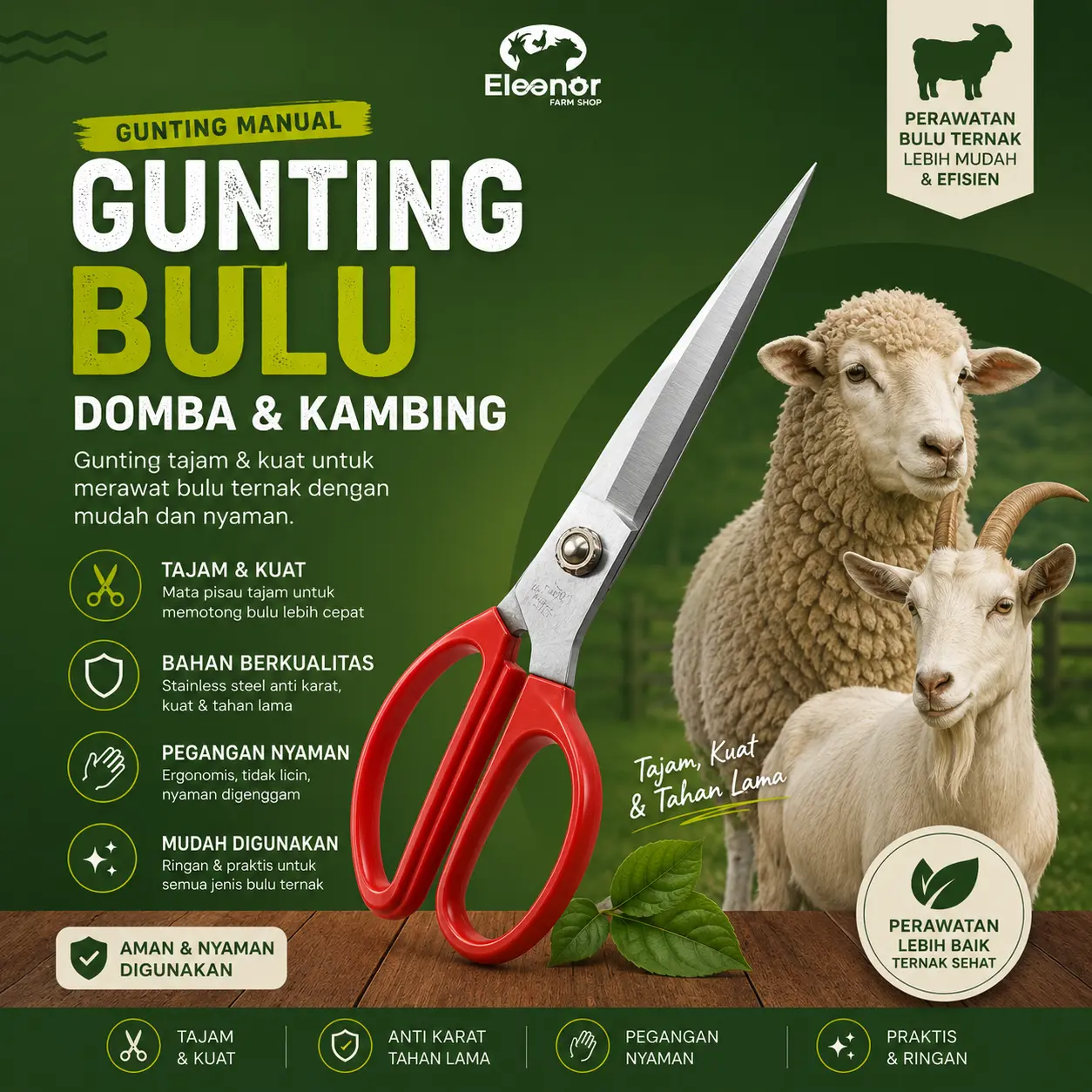 Gunting Bulu Manual Alat Cukur Domba Kambing Sapi Kucing
