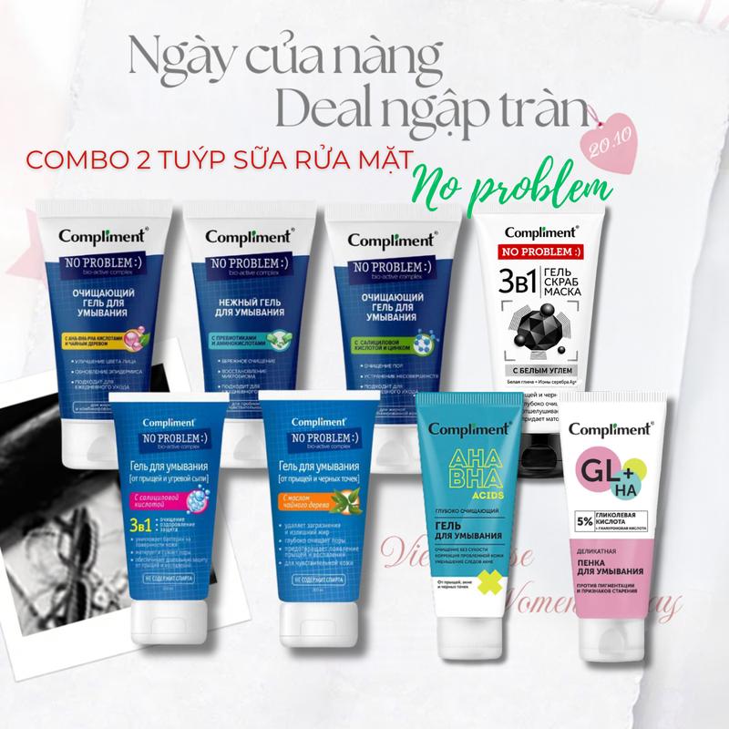 Sữa rửa mặt Compliment No Problem BHA & Tea Tree, làm sạch sâu, giảm dầu, mụn cho mọi loại da