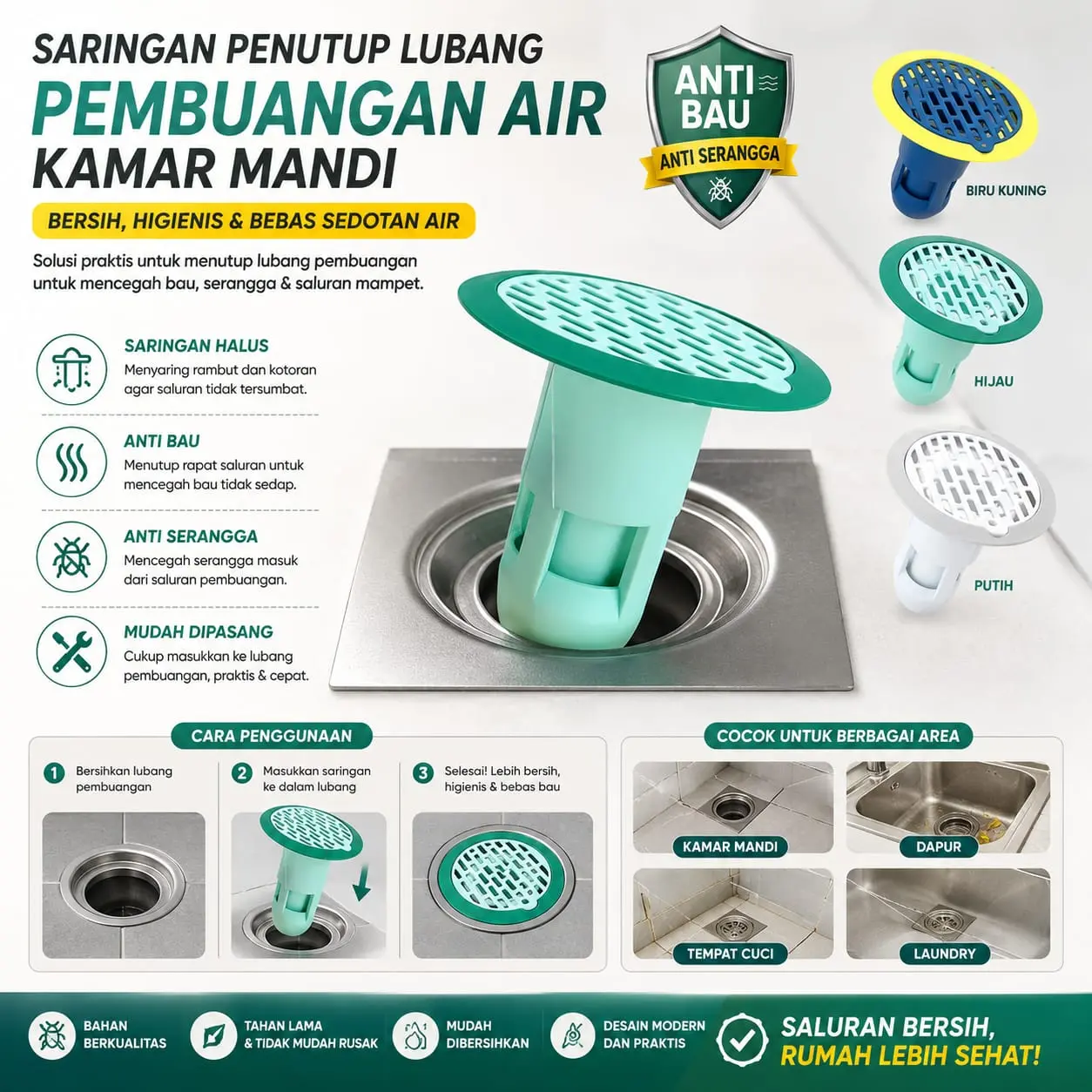 Saringan Penutup Lubang Pembuangan Air Kamar Mandi Silicone Plastik Shower