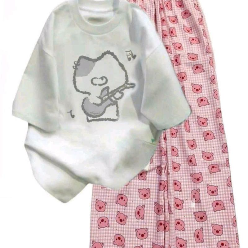 Tổng hợp các set bộ quần hoạt hình+ mix áo croptop trơn tăm lạnh - Thoải mái & thời trang 7