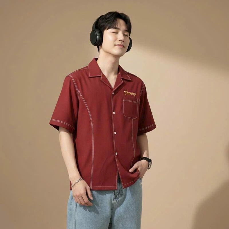    CÓ BIGSIZE  Áo sơ mi Nam Nữ tay ngắn JAMINE HOUSE viền Chỉ Nổi thêu Dany thời trang phong cách Unisex Menswear Có Cổ Đen Kem Shirtsomidep - Tết - Xmas 