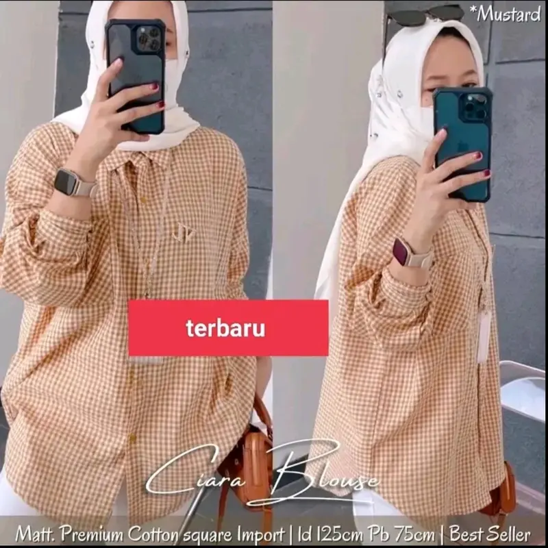 blouse atasan terbaru/blouse ciara/blouse kotak /blouse ciara bahan  Katun Kancing Baju Nyaman kemeja polos 4