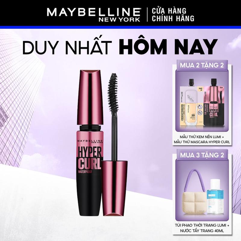 Mascara Dài Mi và Cong Mi Maybelline New York Hyper Curl Waterproof Chuốt Mi Đen Không Lem Không Trôi 9.2ml