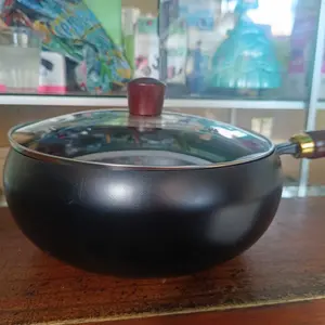 [PROMO SPESIAL BULAN INI] TEXANIA Panci Besi Non-Coating Anti Lengket Gagang Kayu Tutup Kaca Diameter 24cm Kitchenware