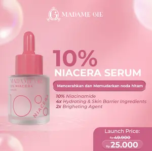 Madame Gie 10% Niacera Serum Brightening - Skincare Serum Wajah Mencerahkan & Menyamarkan Bintik Hitam | 2X Brightening Agent & 4X Hydrating dengan 10% Niacinamide dan Ceramide