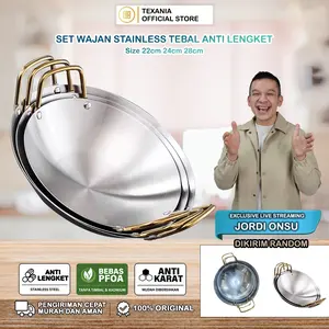 [EXCLUSIVE JORDI ONSU DAPAT 3 WAJAN] Texania Wajan Stainless Tebal Anti Lengket - Wajan Resto - Hotel - 3 Ukuran 22cm 24cm 28cm Kitchenware