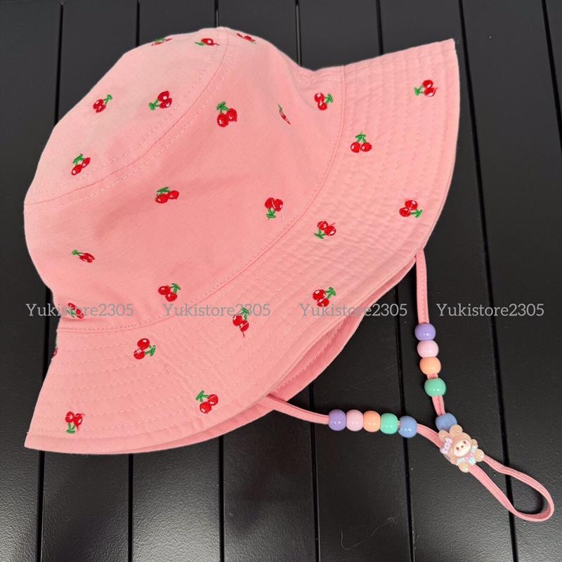 Mẹ&Bé Nón bo thêu Cherry xinh xắn cho bé chất kaki tặng kèm dây hạt kẹo nhiều màu sắc