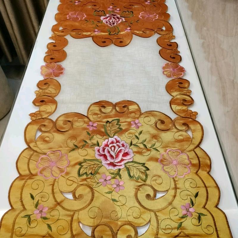 taplak meja tamu bordir impor,motif serat nanas UK 40x100cm Bunga Dekorasi 3