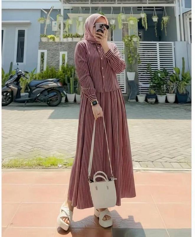 One set Sheila - Setelan Wanita Kemeja Rok Bahan Katun Premium Salur Nyaman