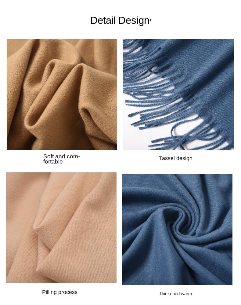 New solid color scarf in autumn and winter women's simple and versatile cashmere scarf sweet fringed shawl scarf red scarf_voghion.com
